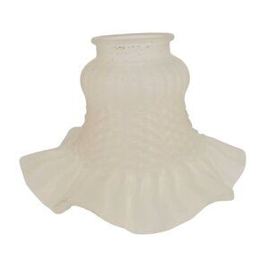 Vintage Frosted Glass Ruffled Lamp Shade With Textured Hobnail Pattern